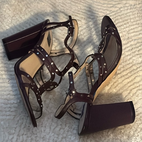 White House Black Market Polly studded Cabernet‎ Strappy sandals block heels 6.5 - Picture 6 of 13